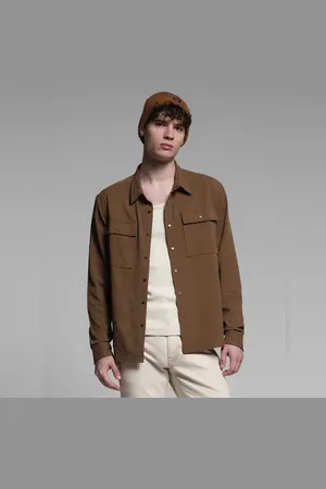 JACK & JONES Dark Brown Textured Oversized Shirt