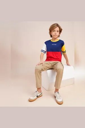 JACK & JONES Boys Red Colourblocked Cotton T-shirt