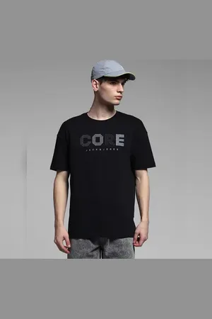 JACK & JONES Black Embroidered Print Oversized T-shirt