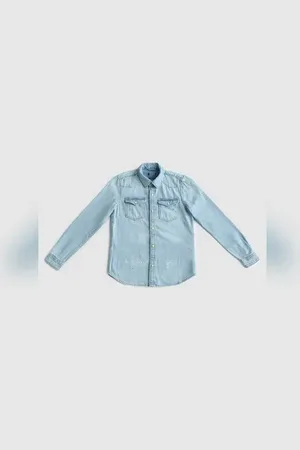 JACK & JONES Boys Light Blue Distressed Denim Shirt