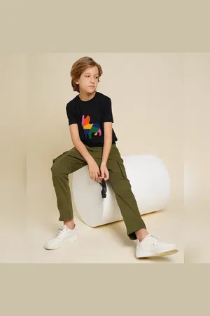 JACK & JONES Boys Black Embroidered Doggo Print T-shirt