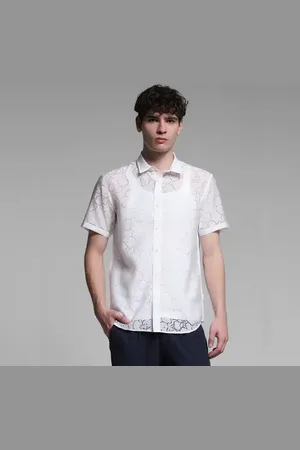 JACK & JONES White Sheer Floral Short Sleeves Shirt