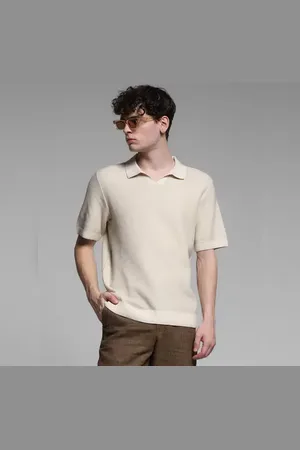 JACK & JONES Beige Split Neck Cotton Polo