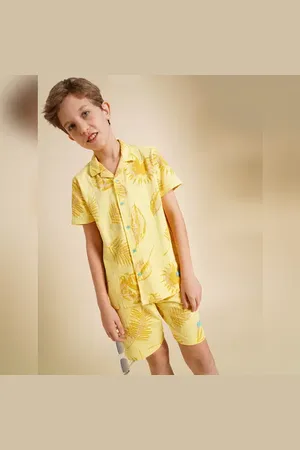 JACK & JONES Boys Yellow Printed Dobby Knit Shirt