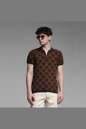 JACK & JONES Dark Brown Jacquard Printed Polo