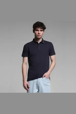 JACK & JONES Navy Blue Knitted Cotton Polo