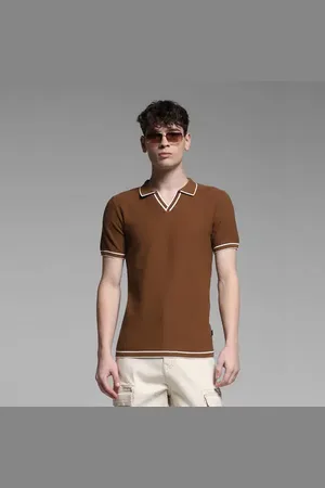 JACK & JONES Brown Flat Knit Contrast Tipping Polo
