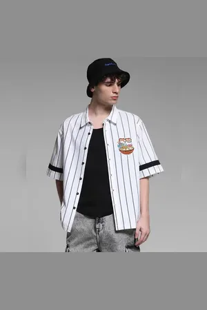 JACK & JONES White Striped Oversized Shirt
