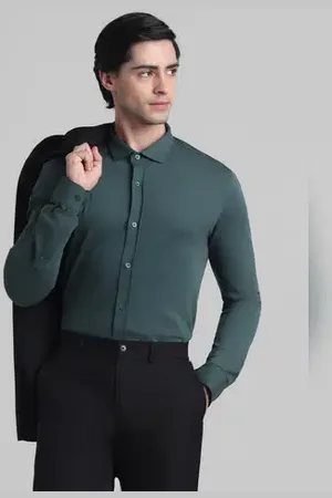 JACK & JONES Dark Green Knitted Full Sleeves Shirt