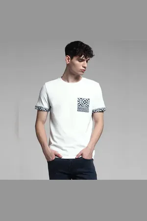 JACK & JONES White Embroidered Print Cotton T-shirt