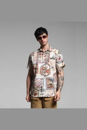 JACK & JONES Brown Printed Dobby Shirt