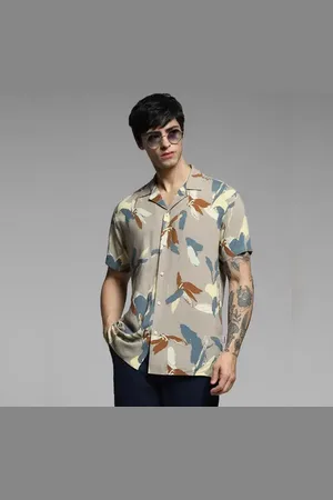 JACK & JONES Beige Abstract Print Viscose Shirt