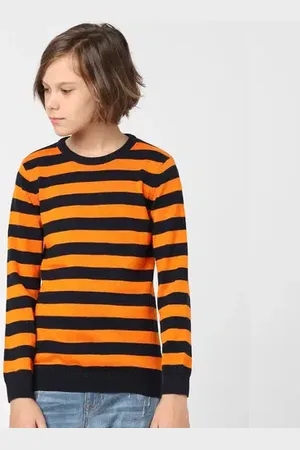 JACK & JONES Boys Orange Striped Pullover
