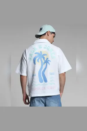 JACK & JONES White Embroidered Oversized Shirt