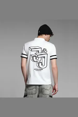 JACK & JONES White Logo Print Oversized Polo