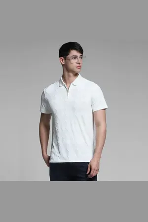 JACK & JONES White Textured Zip-Up Polo
