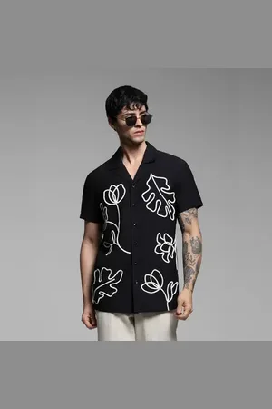 JACK & JONES Black Embroidered Print Shirt