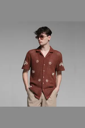 JACK & JONES Brown Crochet Cotton Shirt
