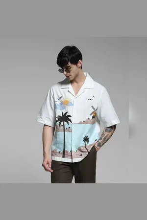 JACK & JONES White Landscape Print Oversized Shirt
