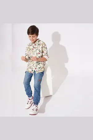 JACK & JONES Boys Beige Printed Full Sleeves Shirt