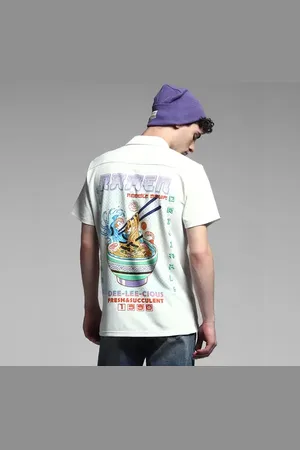 JACK & JONES White Ramen Print Knitted Shirt