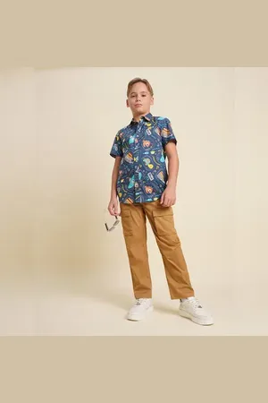 JACK & JONES Boys Brown Mid Rise Cotton Casual Pants