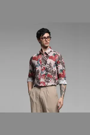 JACK & JONES LIGHT BROWN FLORAL SHIRT