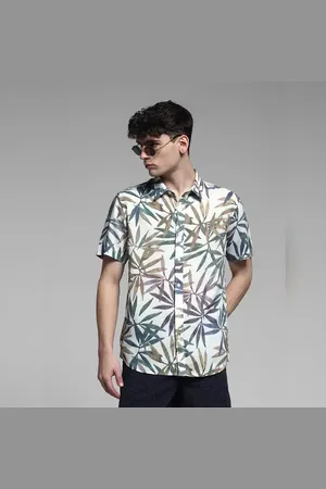 JACK & JONES White Tropical Print Resort Collar Shirt