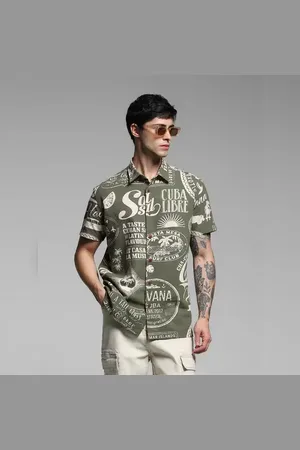 JACK & JONES Green Printed Viscose Shirt