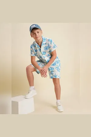 JACK & JONES Boys Blue Printed Cotton Shorts