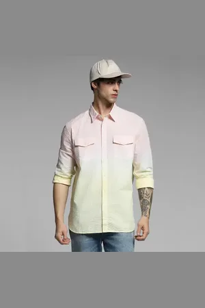 JACK & JONES Yellow Knitted Colourblocked Cotton Shirt