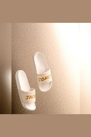 JACK & JONES White Logo Print Pool Sliders