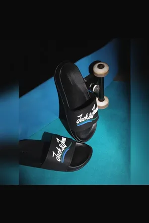 JACK & JONES Black Cursive Logo Pool Sliders
