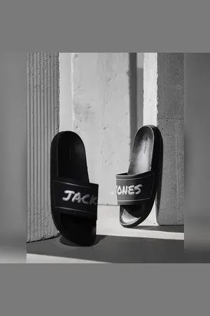 JACK & JONES Black Logo Print Pool Sliders