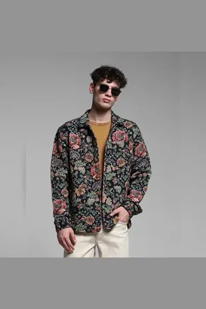 JACK & JONES Brown Floral Jacquard Oversized Shirt