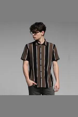 JACK & JONES Black Striped Resort Collar Shirt