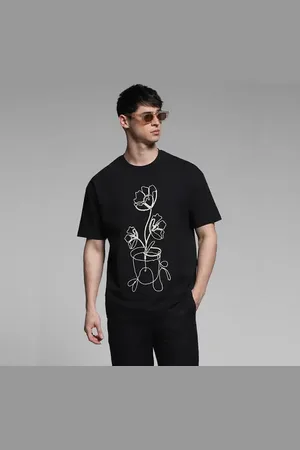 JACK & JONES Black Printed Boxy Fit Cotton T-shirt