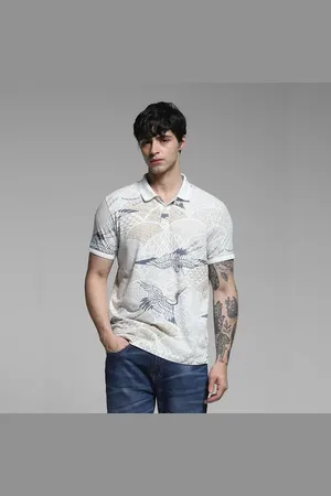 JACK & JONES White Printed Cotton Polo