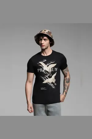 JACK & JONES Black Graphic Print Cotton T-shirt