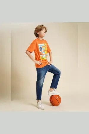 JACK & JONES Boys Orange Printed Cotton T-shirt
