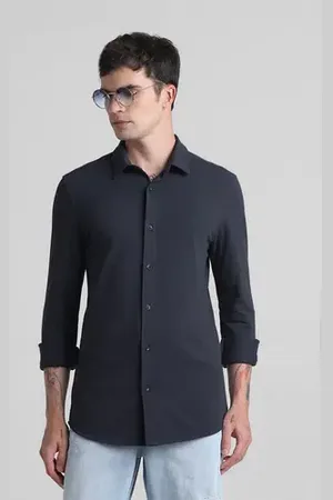JACK & JONES Blue Knitted Full Sleeves Shirt