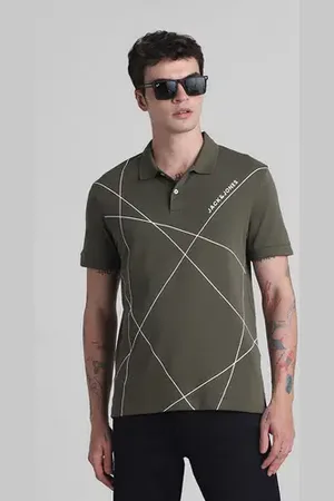 JACK & JONES Olive Printed Cotton Polo T-shirt