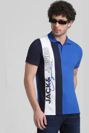 JACK & JONES Blue Vertical Striped Cotton Polo