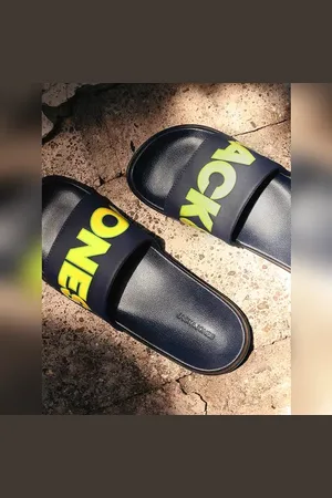 JACK & JONES Navy Blue Contrast Logo PU Pool Sliders