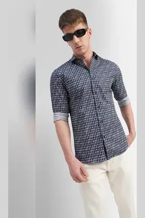 JACK & JONES Dark Blue Printed Full Sleeves Shirt
