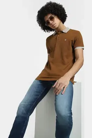 JACK & JONES Brown Contrast Collar Polo T-shirt