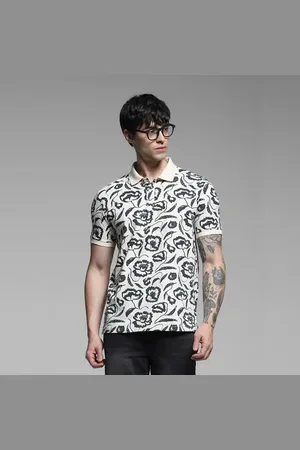 JACK & JONES White Abstract Print Cotton Polo