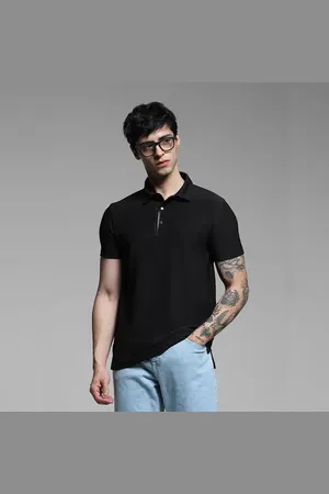 JACK & JONES Black Ribbed Collar Cotton Polo