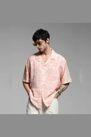 JACK & JONES Pink Abstract Print Oversized Shirt