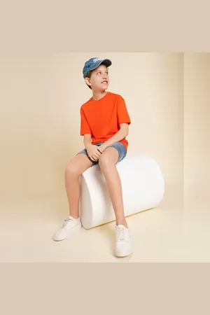JACK & JONES Boys Orange Logo Print Oversized T-shirt